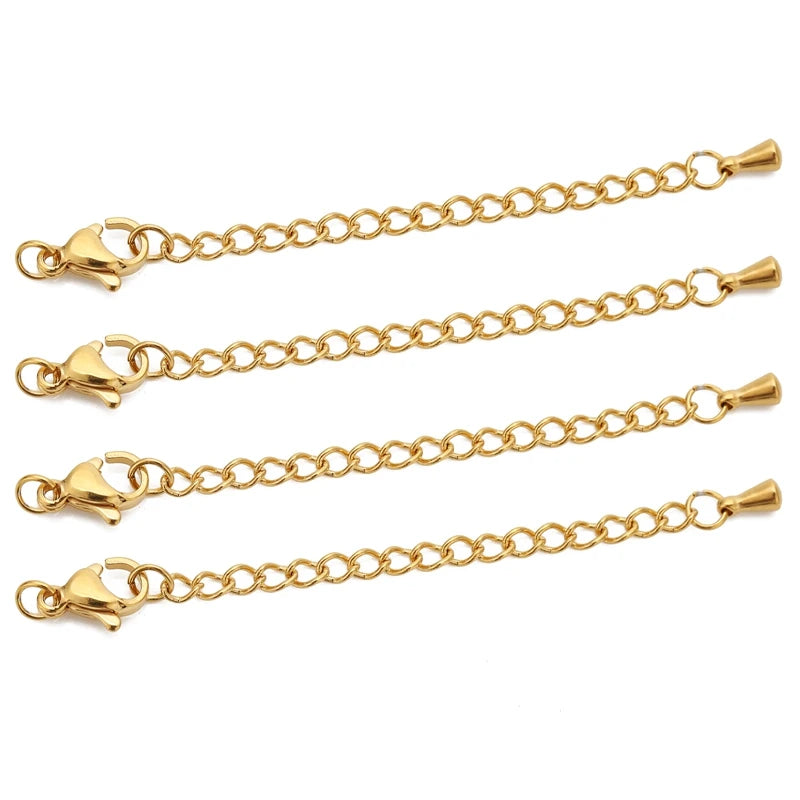 10pcs Stainless Steel Extension Chains with Lobster Clasps Connector Link Necklace Tail Making DIY Bracelet Accessories Supplies