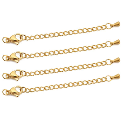 10pcs Stainless Steel Extension Chains with Lobster Clasps Connector Link Necklace Tail Making DIY Bracelet Accessories Supplies