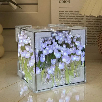 DIY Tulip Night Light Luminous Ornament Mirrors Simulation Flower Light INS Decor LED Table Lights Desktop Mirror Light Gifts