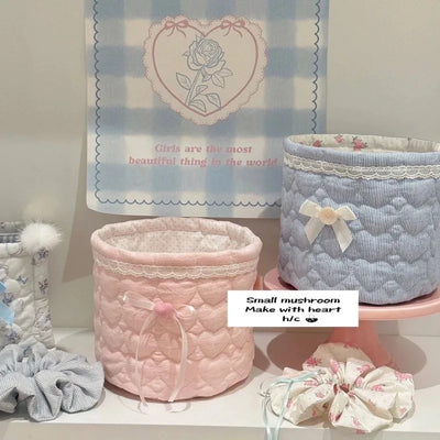 handmade ins ballet style heart clip cotton quilted cylinder square pen holder desktop storage box storage and organizing basket