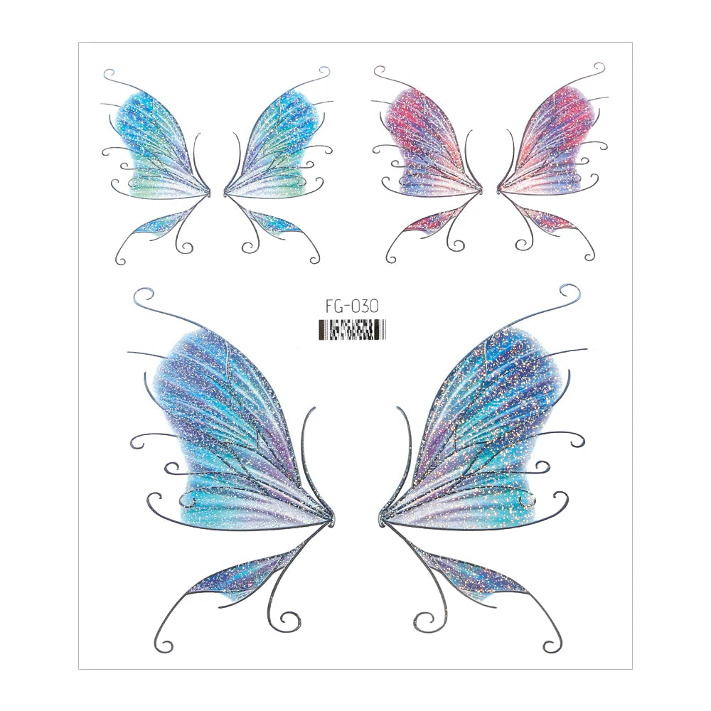 3D Fairy Butterfly Wings Shiny Tattoo Sticker Waterproof Eyes Face Body Art Fake Tattoos For Women Makeup Dance Music Festival