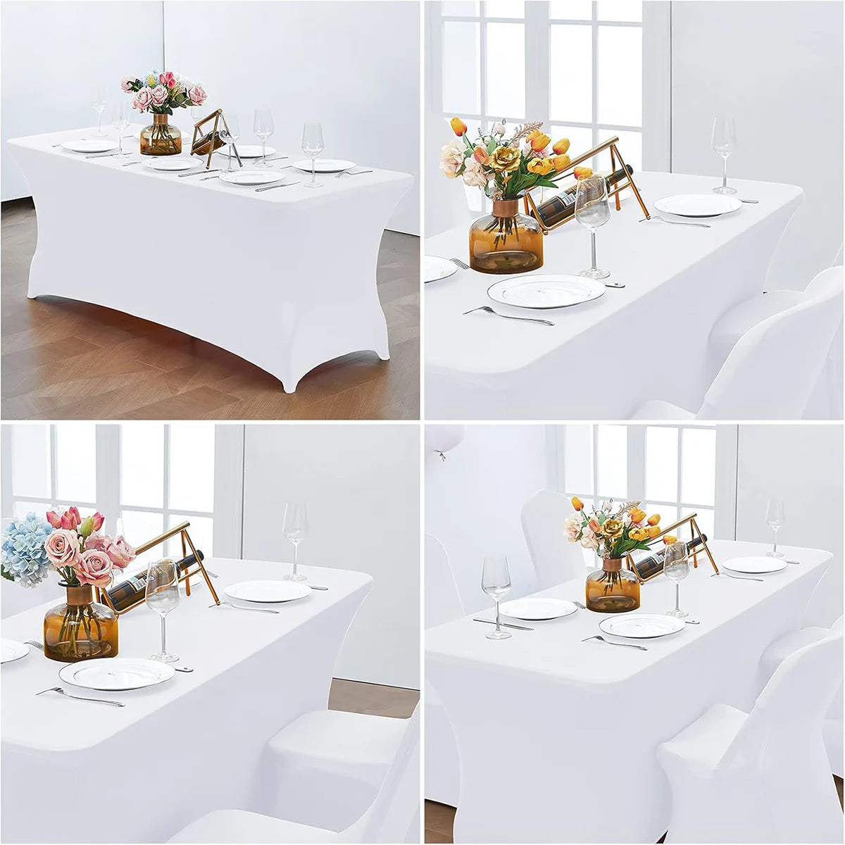 Spandex Rectangle Table Cloth Lycra, Washable and Wrinkle Resistant Table Cover Fitted for Event, Wedding Banquet Party