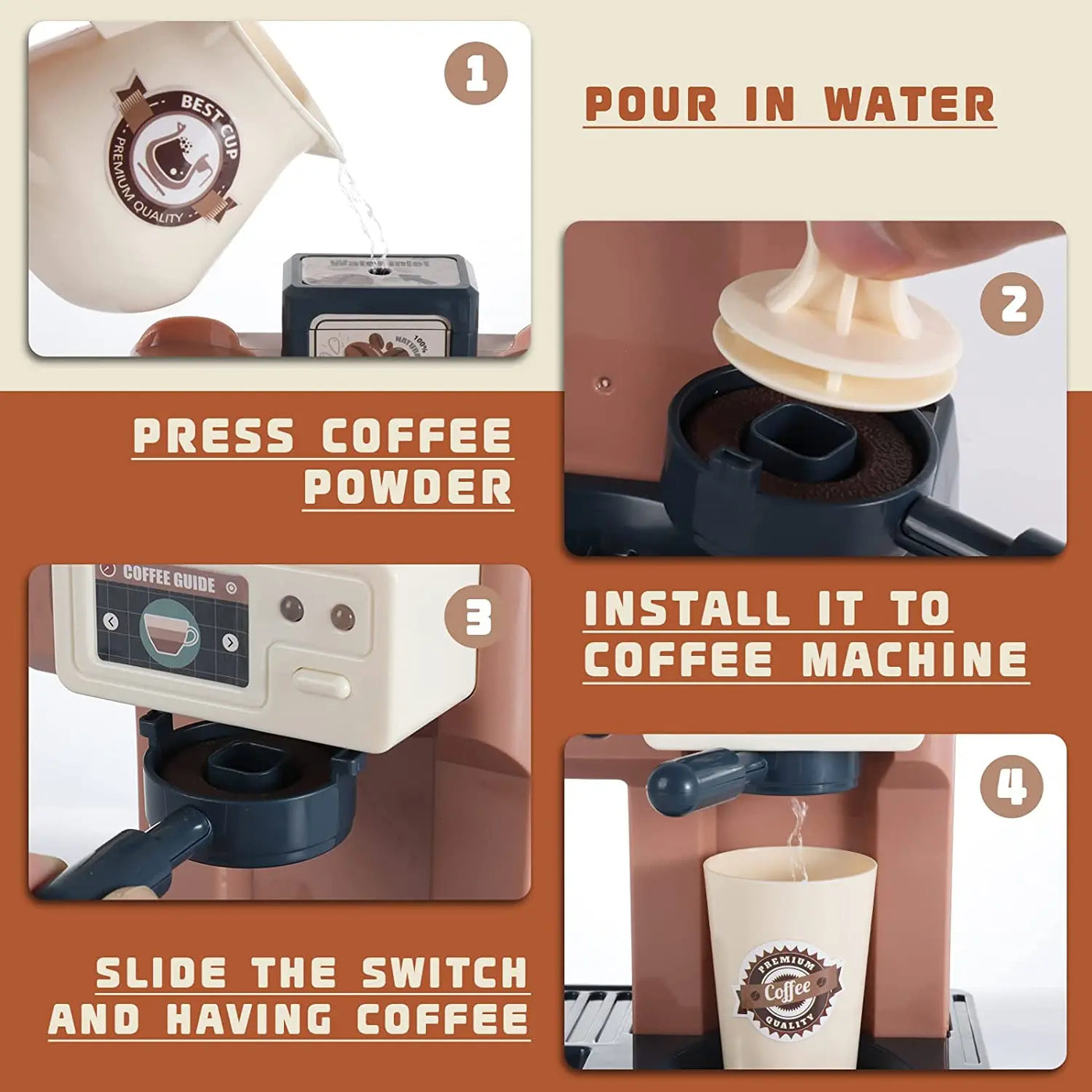 3 in 1 Toy Coffee Maker Machine and Cash Register Kit with Sound Light