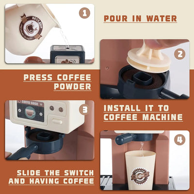 3 in 1 Toy Coffee Maker Machine and Cash Register Kit with Sound Light