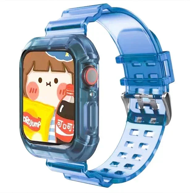 Silicone Band+Case for Apple Watch 10 42 46mm Strap 44/45MM 41/40mm Transparent Bracelet For Iwatch Series 9 8 7 6 Se 5 Correas
