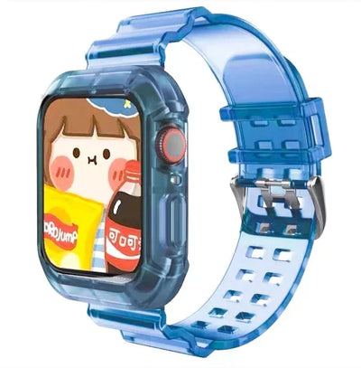 Silicone Band+Case for Apple Watch 10 42 46mm Strap 44/45MM 41/40mm Transparent Bracelet For Iwatch Series 9 8 7 6 Se 5 Correas