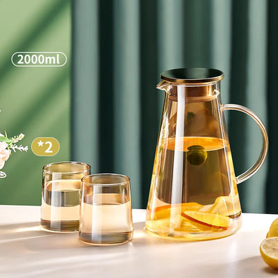 Water Jug Transparent Heat-Resistant Glass Cold Water Kettle And Cups Water Pot With Handle Large Capacity Office Household Jug