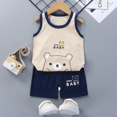 2PCS CHILDREN'S CLOTHING VEST SUIT SUMMER COTTON T-SHIRTS SHORTS BOYS GIRLS SLEEVELESS KIDS CLOTHES FOR BABY