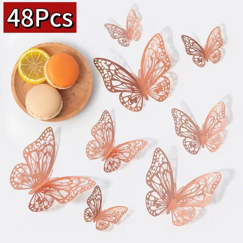 12/48Pcs Fashion 3D Butterfly Creative DIY  Wall Sticker Modern Wall Art Home Bedroom Room Decorative Butterflies  DIY Gift