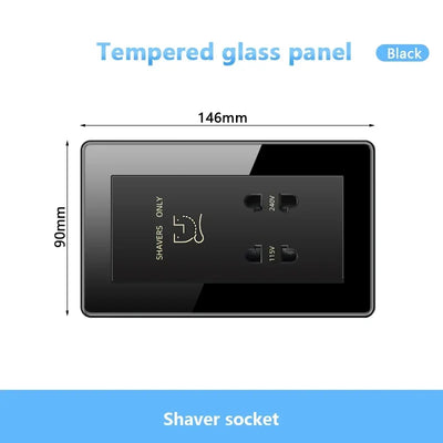 Black UK 18W Type-C Quick charge Socket Universal Double 3pin USB Power Outlet,220V Electrical Wall LED Light 2way Switch TV TEL