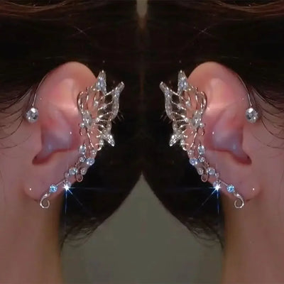 Sparkle Zircon Butterfly Earrings Without Piercing for Women Silver Color Elf Earrings Ear Cuffs Party Wedding Korean Jewelry