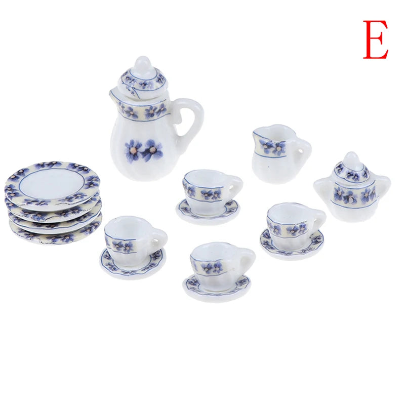 9type 1Set 1/12 Dollhouse Miniature Accessories Mini Ceramic Tea Set Simulation Kettle Plate Cup Model Toy Doll House Decoration