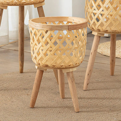Hand Woven Flower Pot Wood Tripod Stand for Balcony Planters Backyard Garden