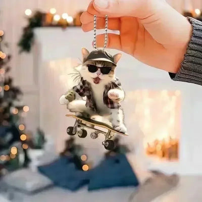 2D Acrylic Cat-Shaped Car Pendant Hanging Ornament Chain Realistic Animal Rearview Mirror Hanging Decor Car Interior Accessories