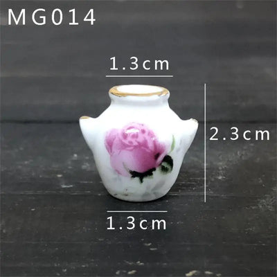 Mini Rose Ceramic Vase Handicraft Collection Miniature Model Resin Simulation Vase Desktop Mini Decor Creative Pocket Artwork