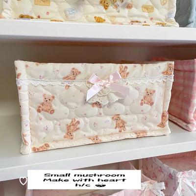 Ins Square Storage Basket Flower Cotton Sorting Basket Stripe Lace Desktop Box Home Supplies