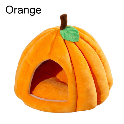 3D PUMPKIN PET HOUSE – SEMI-ENCLOSED WINTER CAT HOUSE WITH REMOVABLE BOTTOM, NON-SLIP BASE & WASHABLE SOFT PP COTTON MAT
