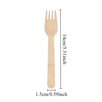 50PCS Disposable Wooden Forks Birthday Party Restaurant Wedding Outdoor Picnic Fast Food Cake Dessert Biodegradable Forks