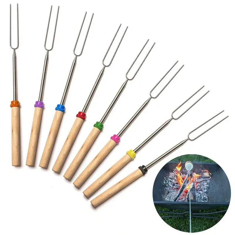 BBQ Small Tools Extension-type Roasting Sticks Telescopic Fork Skewers Barbecue Hot Dog Forks Household Convenience Small Tools