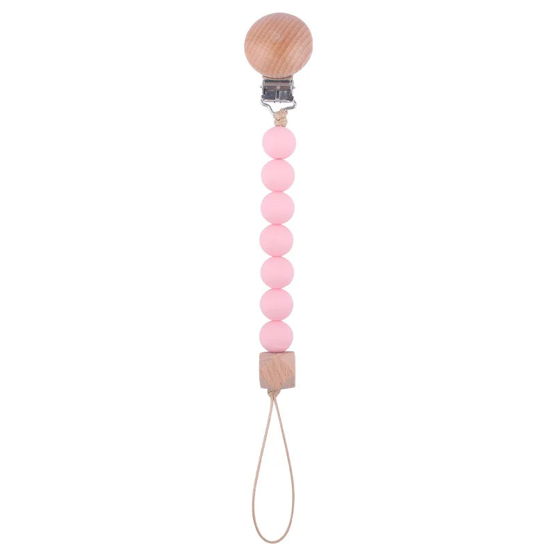 New Baby Products Made of Beech Wood Pacifier Clip To Soothe Silicone Bite Grind Teeth Angle Pacifier Chain Baby Toys Bebes