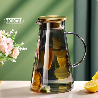 Water Jug Transparent Heat-Resistant Glass Cold Water Kettle And Cups Water Pot With Handle Large Capacity Office Household Jug