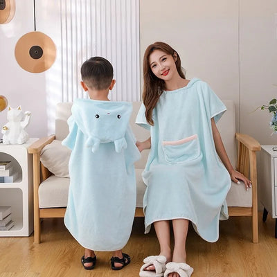 Coral Velvet Adult Children Bathrobe Women Wearable Bathrobes Bath Towels with Hood Thickened Absorbent Bath Towels