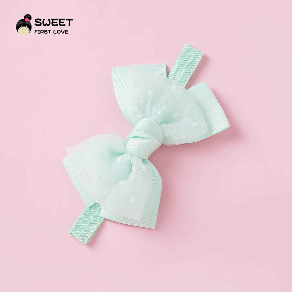 Baby Gauze Bow Headband Kawaii Princess Solid Color Bowknot Hair Band For Newborn Girls Soft Elastic Children's Hair Accessories