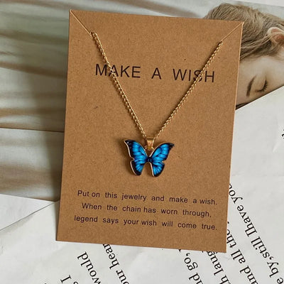 Fashion Romantic Butterfly Necklace for Women Girl Blue White Orange Color Animial Design Choker Neck