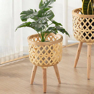 Hand Woven Flower Pot Wood Tripod Stand for Balcony Planters Backyard Garden