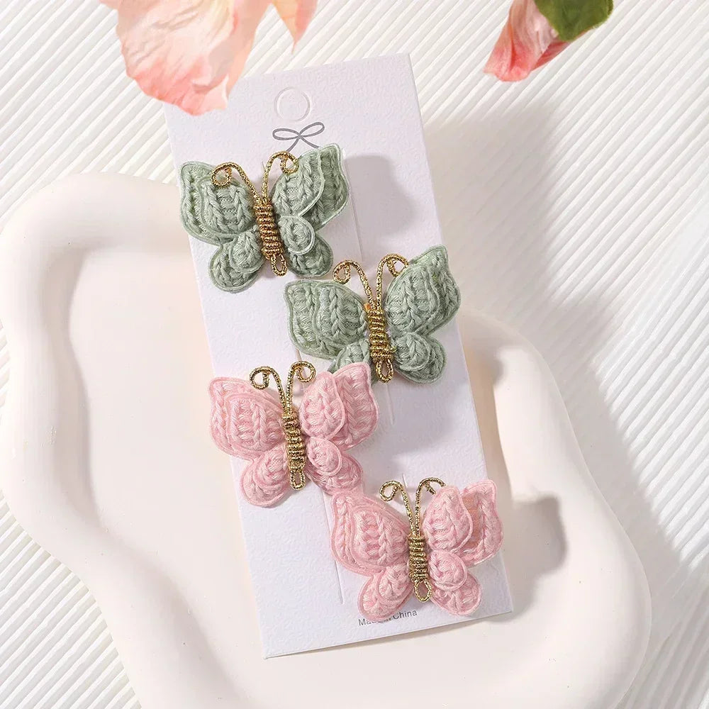 4Pcs/set Butterfly Hair Clip Set for Girls Double Layered Bow Cute Bangs Hair Pin Cotton Safe Kids Baby Hair Accessories Set