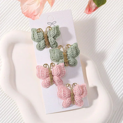 4Pcs/set Butterfly Hair Clip Set for Girls Double Layered Bow Cute Bangs Hair Pin Cotton Safe Kids Baby Hair Accessories Set