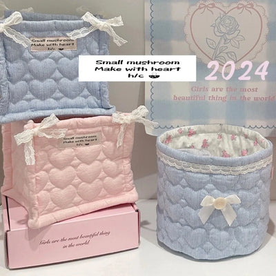 handmade ins ballet style heart clip cotton quilted cylinder square pen holder desktop storage box storage and organizing basket