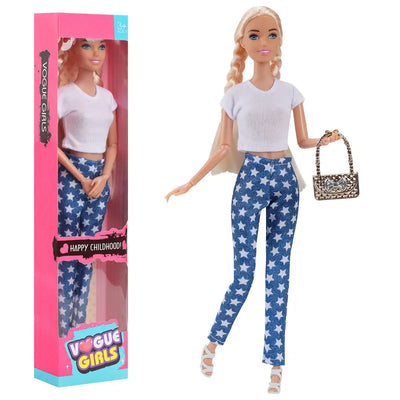 11-Inch Miniso Anime Barbie Series Doll Fashion Travel Striped Shirt Jeans Hat Toy Girls Play House Interactive Toys Kid Gift
