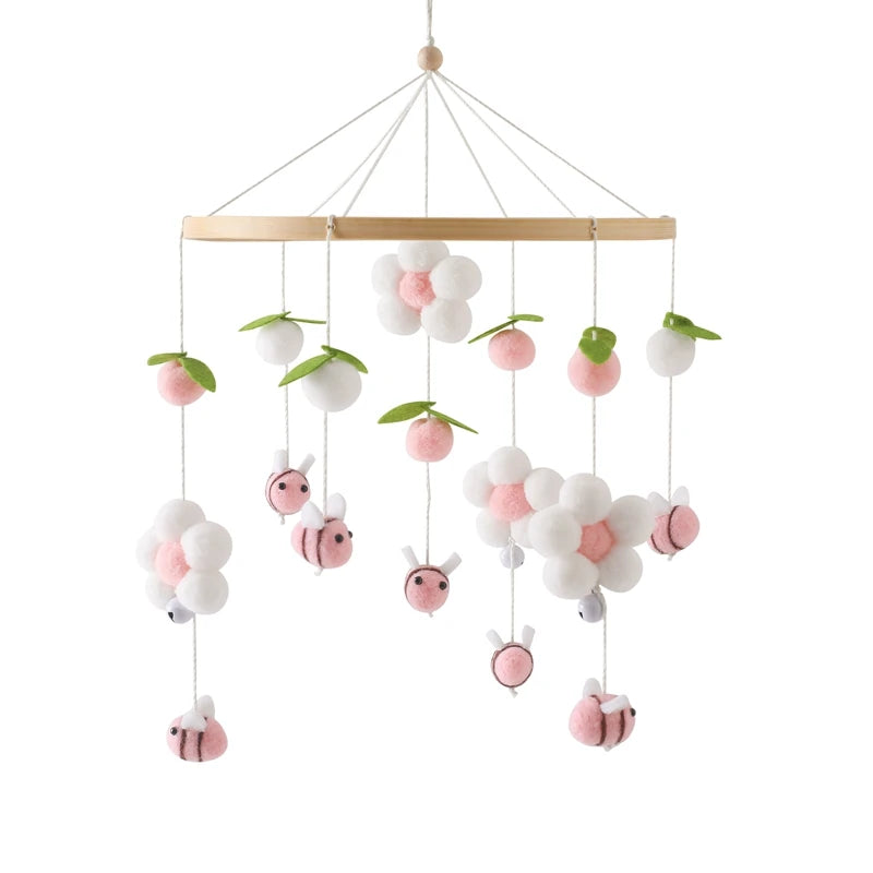 BABY CRIB MOBILE RATTLE TOY – SOFT FELT TEDDY VELVET PINK BEAR HANGING TOY WITH HOLDER FOR INFANTS (0-12 MONTHS)y Holder Bracket Crib Girl Toy