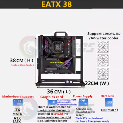 MOD Open PC Case Frame ITX MATX ATX EATX Gamers Cabinet DIY Water Cooler Desktop Computer Aluminum Creative Tower Gaming
