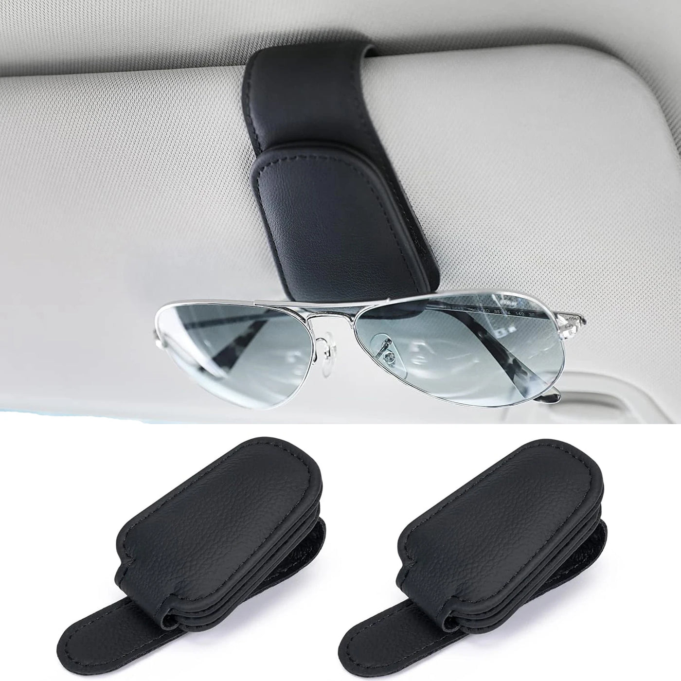 MAGNETIC LEATHER CAR SUNGLASS HOLDER CLIP FOR VISOR – EYEGLASS HOLDER TRUCK ACCESSORY FOR MEN & WOMEN
