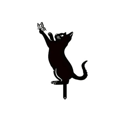 Cat Ground Stake Ornament Ground Plug Outdoor Garden Balcony Art Decoration Metal Crafts