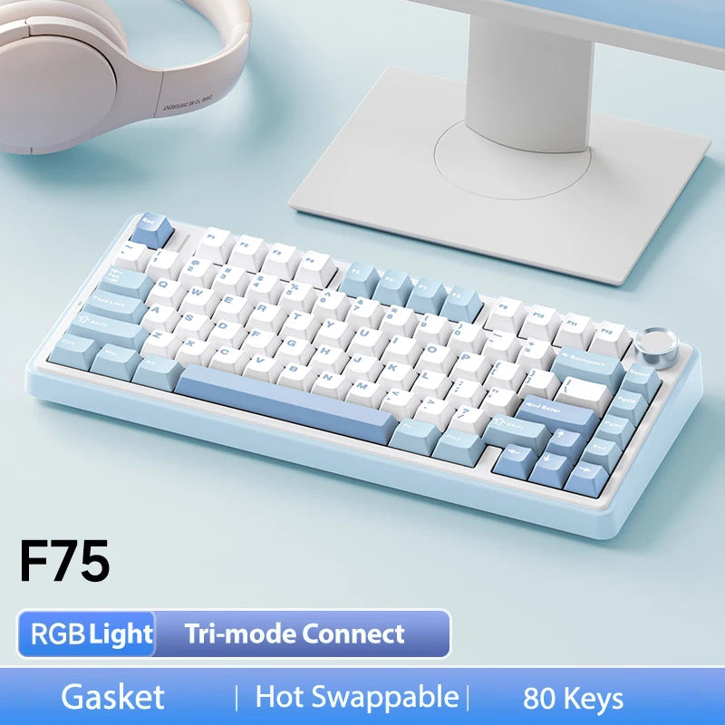 2025 AULA F75 2.4G Wireless/Bluetooth/Wired Gaming Mechanical Keyboard RGB Customized 75% Layout OEM Profile Gasket Structure