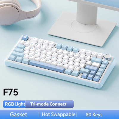 2025 AULA F75 2.4G Wireless/Bluetooth/Wired Gaming Mechanical Keyboard RGB Customized 75% Layout OEM Profile Gasket Structure