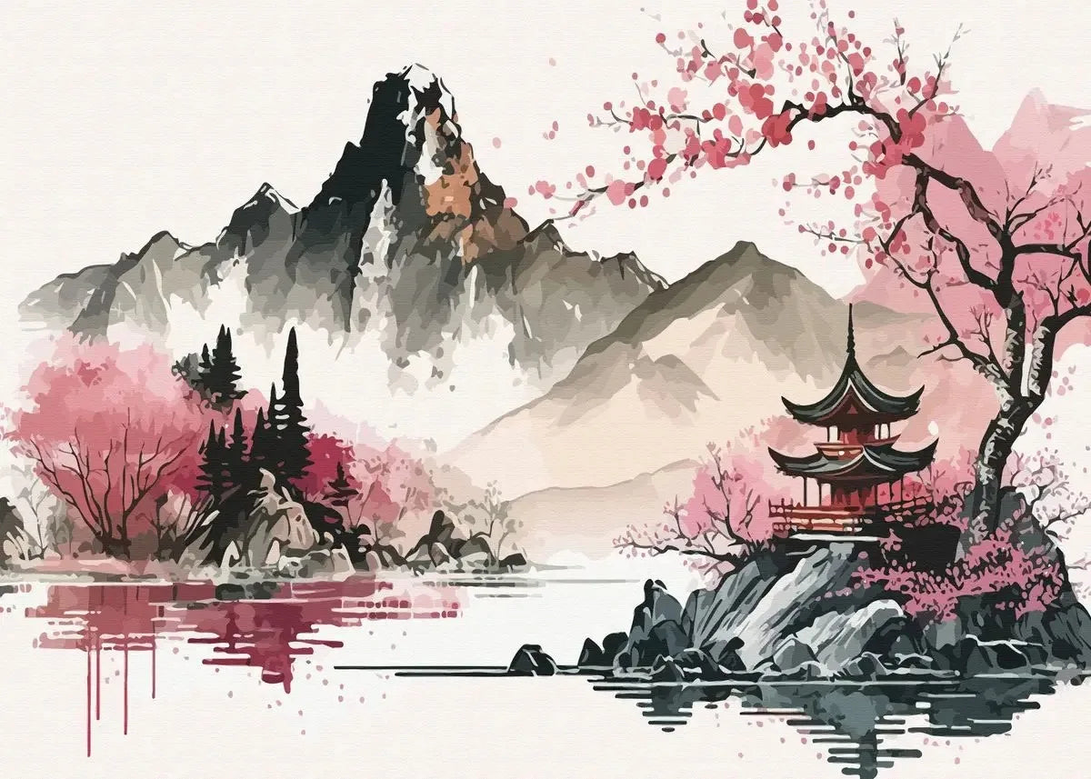 Chinese Landscape Birds Forest Mountain River Koi Carp Fish Ink Art Poster Canvas Painting Wall Art Prints Picture Home Decor
