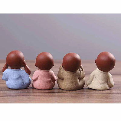 1PC Ceramic & Enamel Small Buddha Statue Monk Purple Clay Tea Pet Figurine Crafts Decorative Ornaments