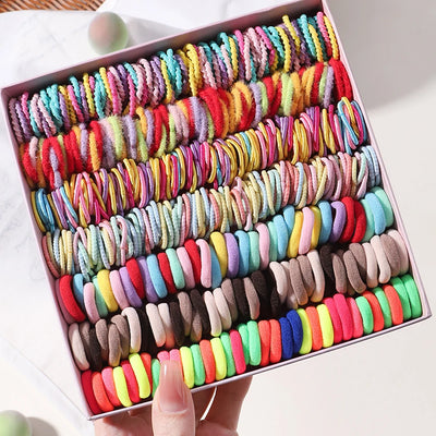 100Pcs/bag Girls Colorful Hair Bands Set Nylon Elastic Rubber Band Baby Ponytail Holder Scrunchies Kids Hair Accessories