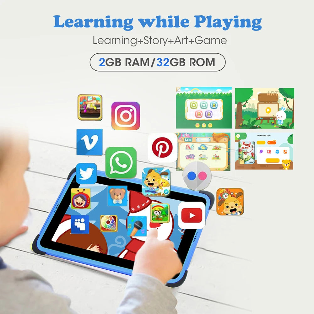 Used Tablets 7'' Android Children Tablet  2GB 32GB 4-Core Tablet for Kids 1024x600 IPS Dual Wifi 5G 3000mAh NO Tab Holder