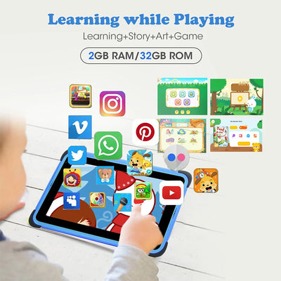 Used Tablets 7'' Android Children Tablet  2GB 32GB 4-Core Tablet for Kids 1024x600 IPS Dual Wifi 5G 3000mAh NO Tab Holder