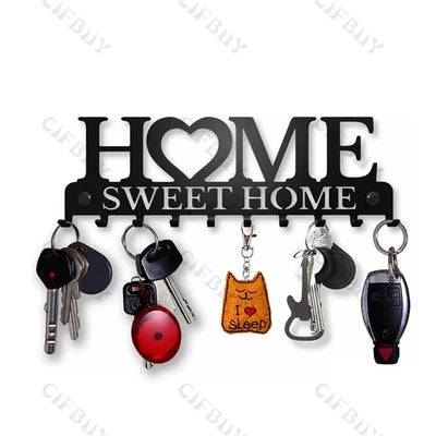 1pc Metal Key Holder Hooks Wall Hanging Wall-mounted Coat Rack Sweet Home Wall Hanger Iron Art Decor For Front Door Kitchen