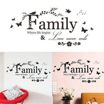 Love Family Where Life Begins Never Ends Removable Wall Stickers Parlor Vinyl Art Bedroom Home Decor Mural Decal