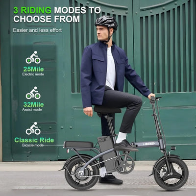 FOLDING ELECTRIC BIKE FOR ADULTS – 14” TIRE, 400W (PEAK 600W) MOTOR, 22MPH, MULTI-SHOCK ABSORPTION, ADJUSTABLE DESIGN