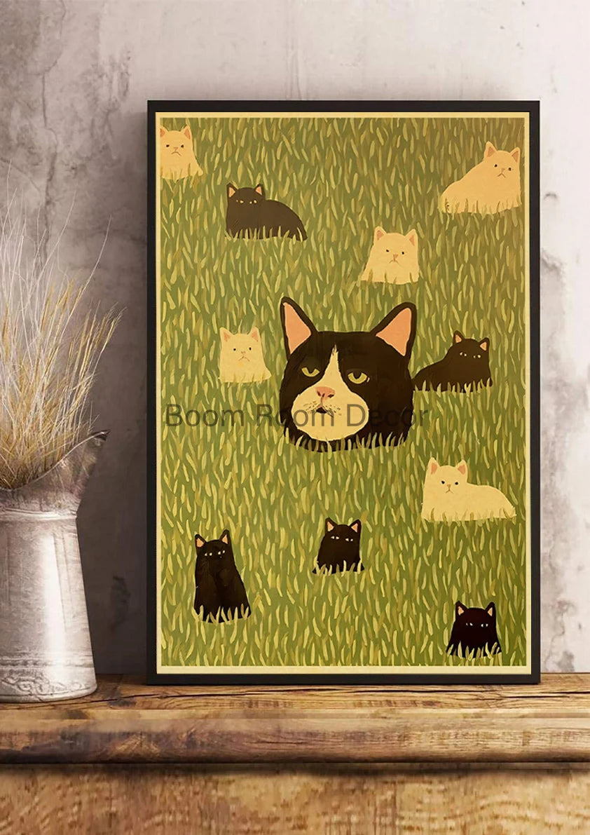 Fun And Cute Lover Cat Paper Poster Graffiti Picture Retro Personality Paper Wall Sticker Retro Bar Cafe Home Room Gift Decor