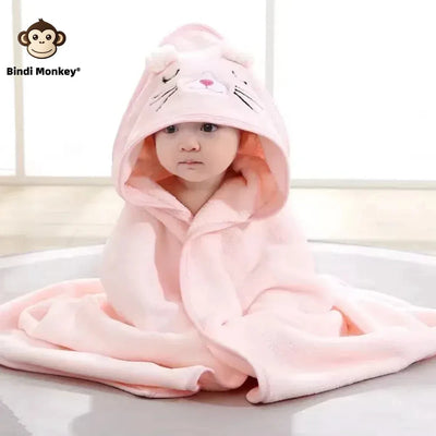 Newborn Baby Hooded Cloak Bath Towel Blanket Cartoon Solid Color Coral Velvet 0-4 Years