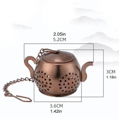 Metal Tea Strainer Teapot Shape Loose Tea Stainless Steel Infuser Leaf Tea Maker Strainer Chain Drip Tray Herbal Spice Filter